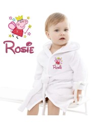 Baby and Toddler Fairy Pig Cartoon Design Embroidered Hooded Bathrobe in Contrast Color 100% Cotton